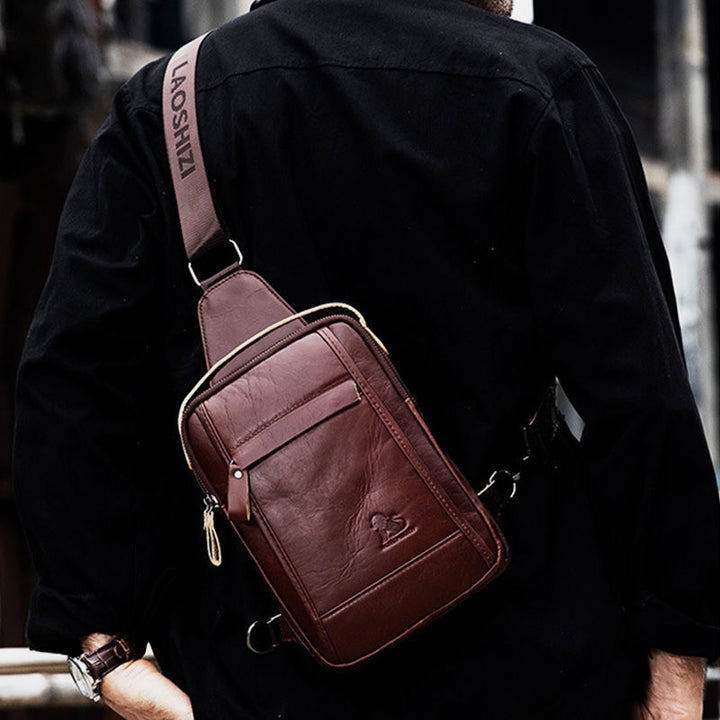 Waterproof Real Leather Retro Sling Bag