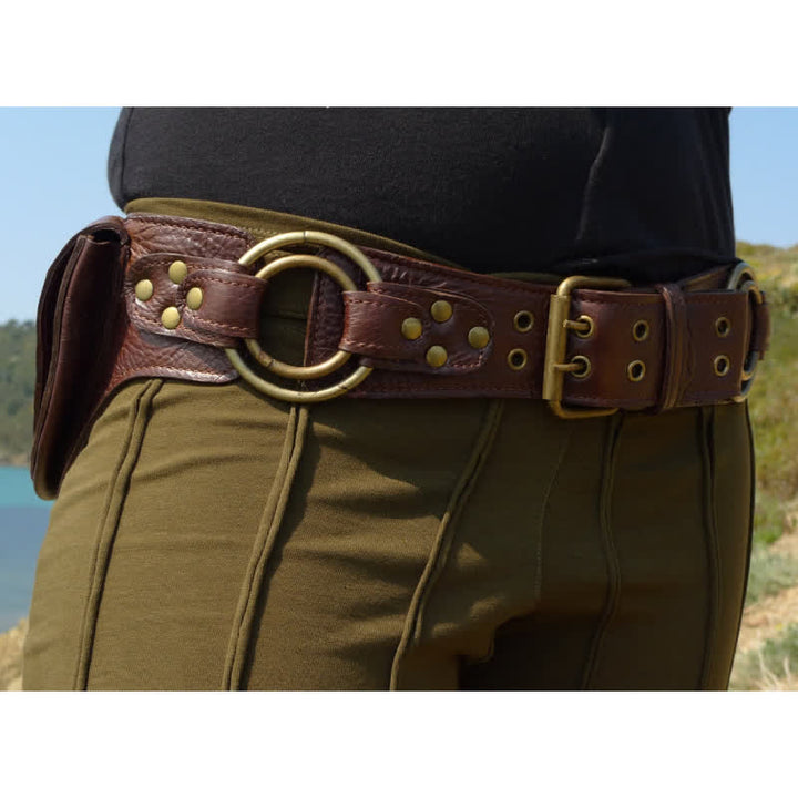 Medieval Leather Double Pocket Belt Bag Vintage Hip Belt Waist Bag
