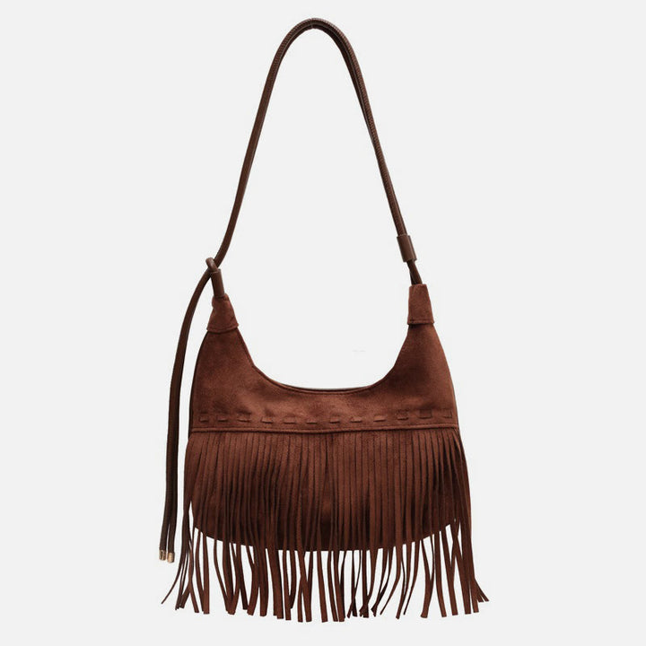 Tassel Underarm Bag For Women Retro Solid Color Shoulder Bag