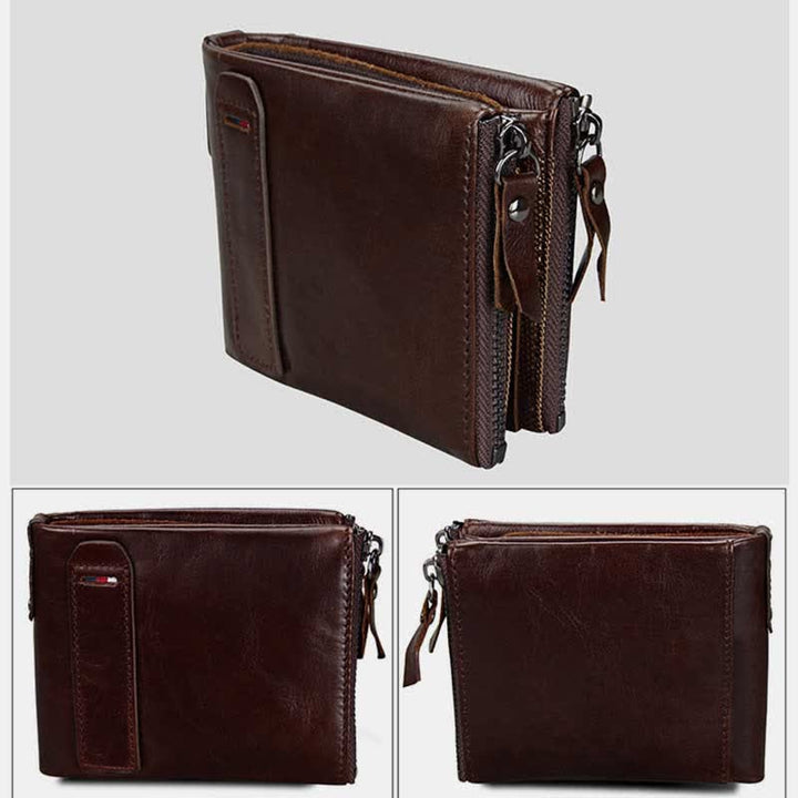 Large Capacity Leather Wallet RFID Blocking Bifold Flip Mens Wallet