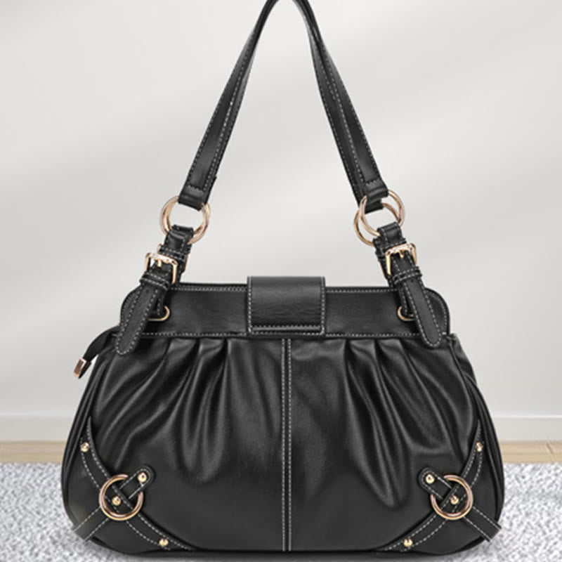 Multifunctional Pleated Tote Women Classic Plain Color Underarm Purse