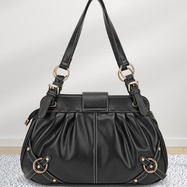 Multifunctional Pleated Tote Women Classic Plain Color Underarm Purse