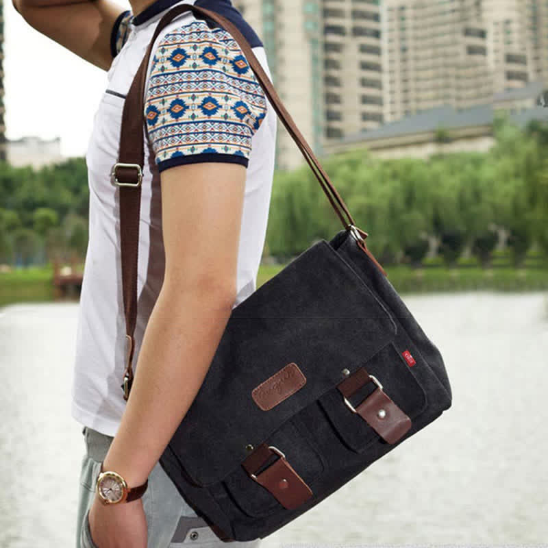 Canvas Messenger Bag for Men Multi-Pocket Vintage Crossbody Shoulder Bag