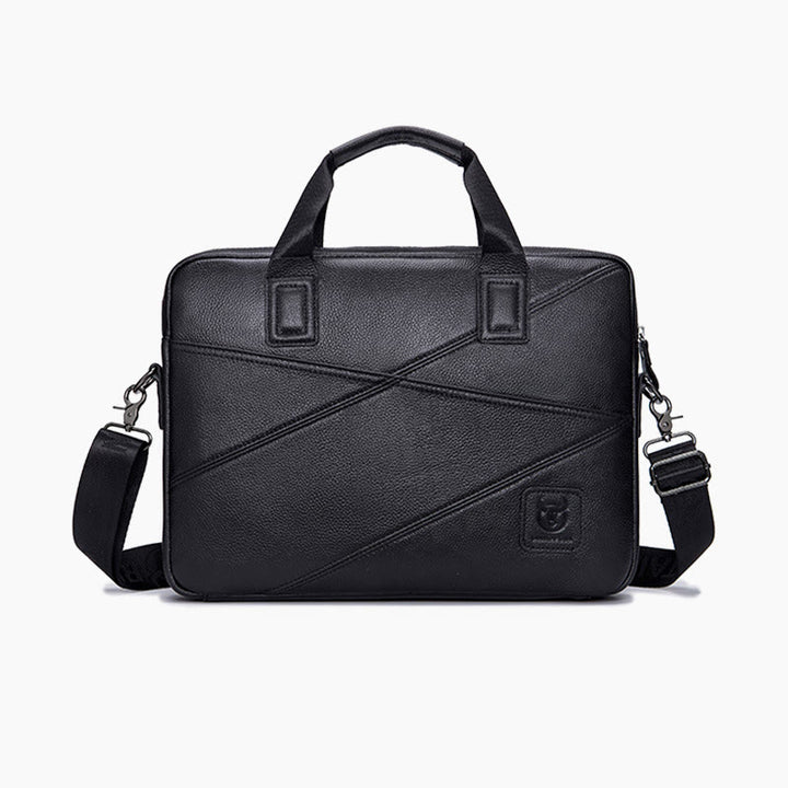 Briefcase For Men Business Solid Color Genuine Leather Crossbody Bag