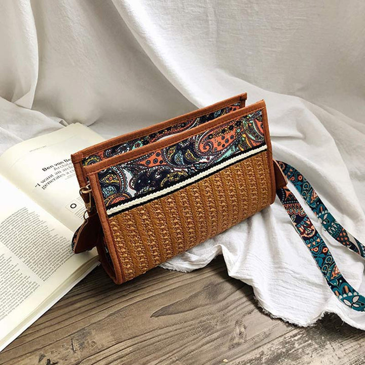 Handwoven Straw Shoulder Bag for Women Bohemian Crossbody Purse Cellphone Bag