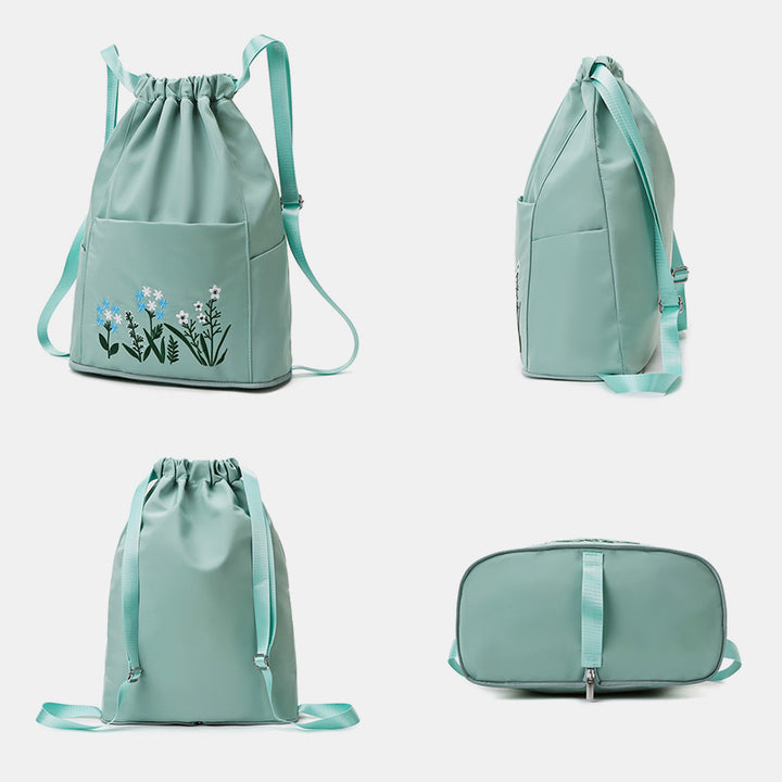 Large Capacity Waterproof Foldable Floral Embroidery Fitness Travel Backpack