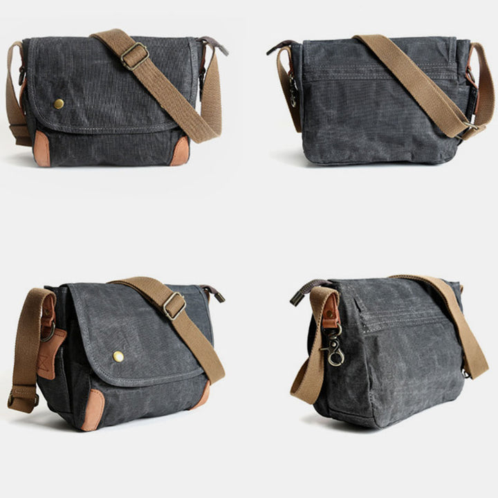 Large Capacity Retro Oil-Wax Canvas Crossbody Bag Messenger Bag - image 9