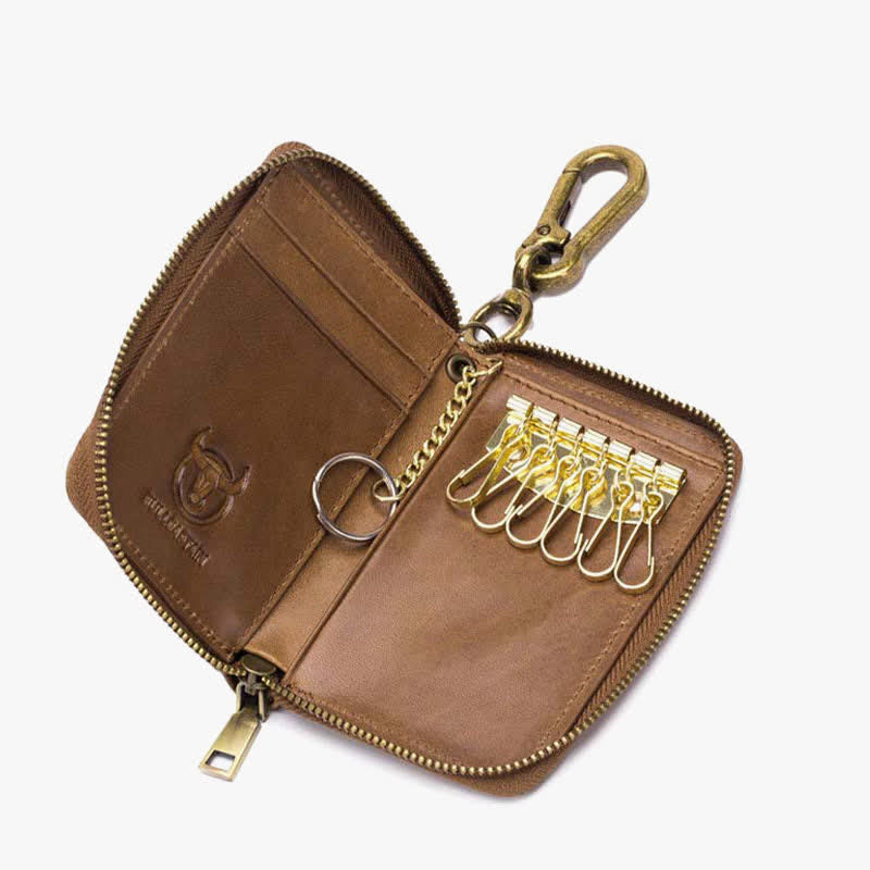 Leather Zip Around Wallet for Men RFID Blocking Card Holder with Keychain