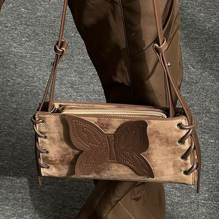 Retro Butterfly Decor Purse Women Vegan Leather Crossbody Bag