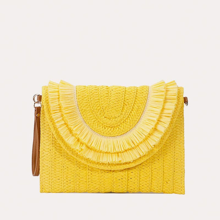 Tassel Beach Clutch for Women Raffia Woven Envelop Bag with Shoulder Strap