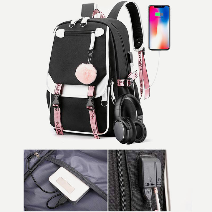 Teenage Girls School Backpack Student Bookbag with USB & Earphone Port