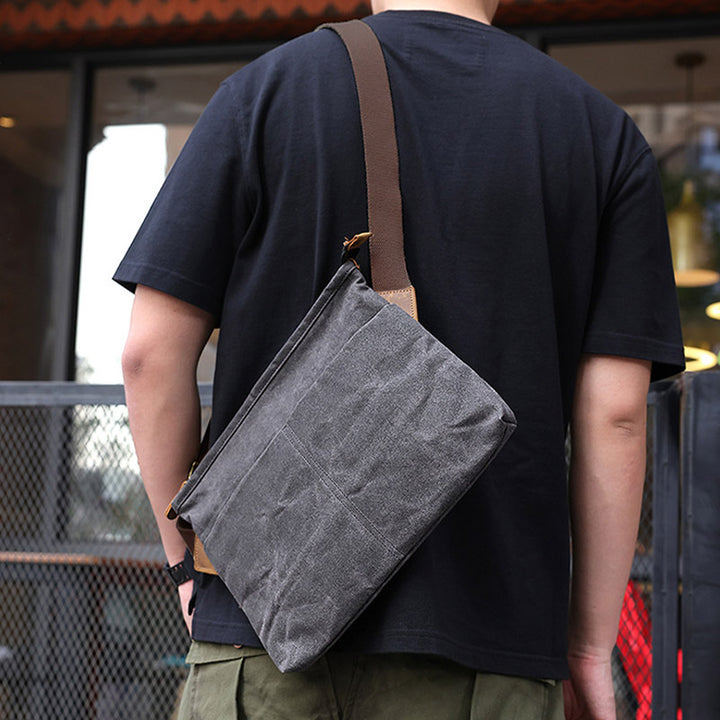 Retro Canvas Crossbody Bag Large Slim Laptop Bag Shoulder Bag