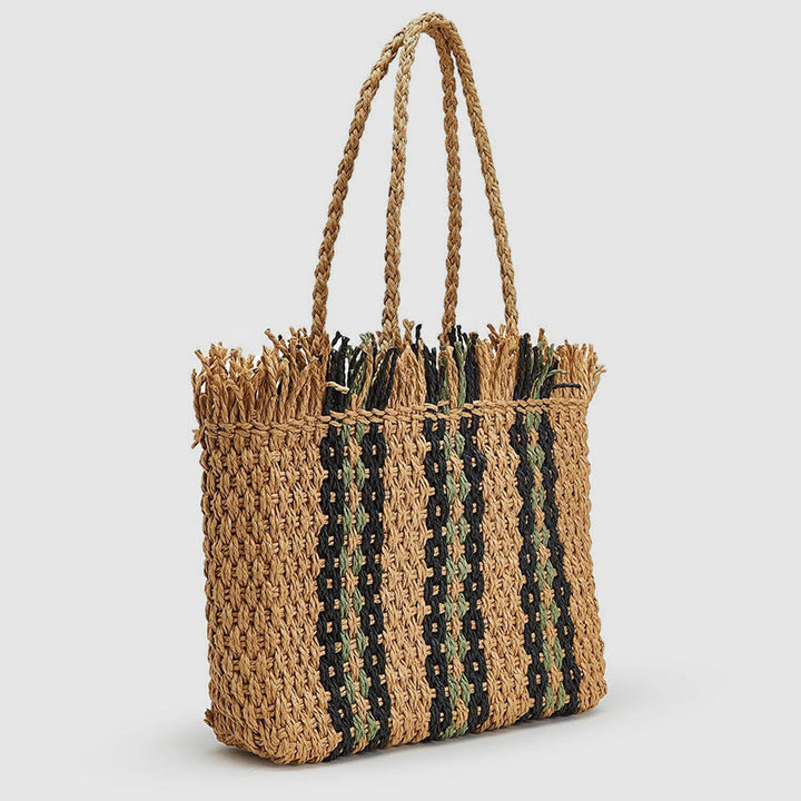 Tote Bag For Women Casual Vertical Stripes Straw Beach Bag