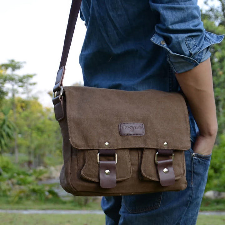 Canvas Messenger Bag for Men Multi-Pocket Vintage Crossbody Shoulder Bag
