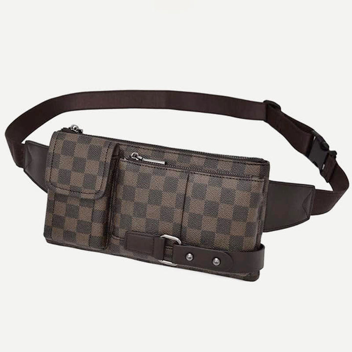 Waist Bag for Men Leather Plaid Travel Sling Bag Chest Bag