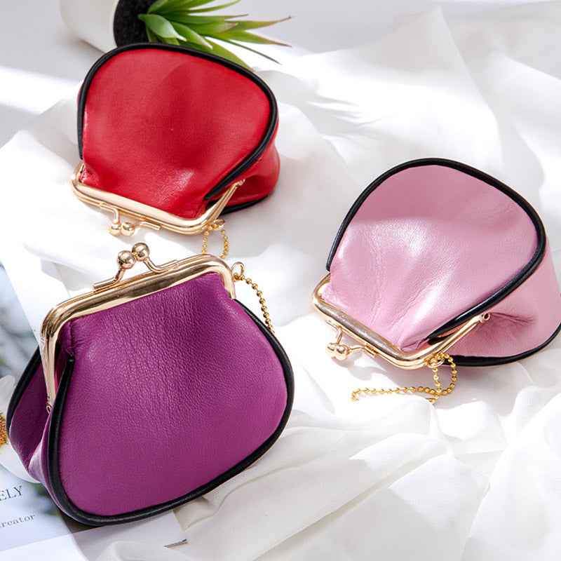 Mini Leather Coin Purse Vintage Pouch Kiss-Lock Change Purse Wallets
